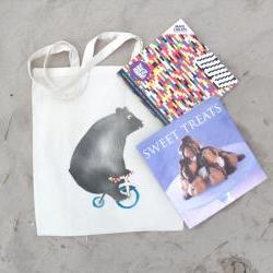 .Cute bear bag cotton hand stencilled print
